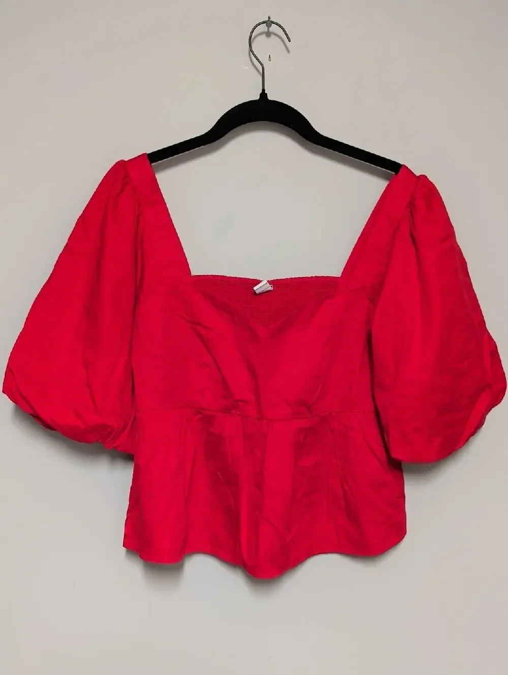 Old Navy Red Square-Neck Puff Sleeve Peplum Top